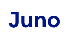 A blue and white logo of junotech